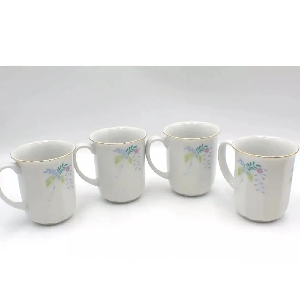 Vintage Japan Otagiri Bone China Tea Cups Set Wisteria Mist Coffee Mug Gold Rim